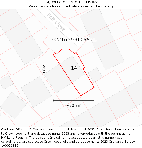 14, ROLT CLOSE, STONE, ST15 8YX: Plot and title map