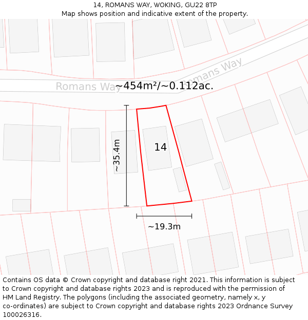 14, ROMANS WAY, WOKING, GU22 8TP: Plot and title map