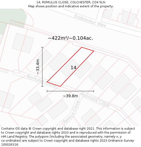 14, ROMULUS CLOSE, COLCHESTER, CO4 5LN: Plot and title map