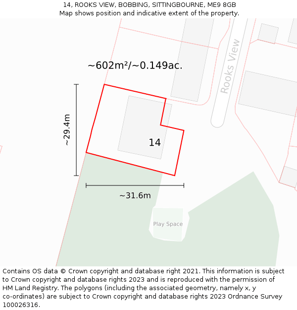 14, ROOKS VIEW, BOBBING, SITTINGBOURNE, ME9 8GB: Plot and title map