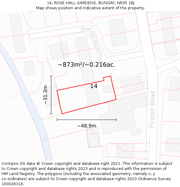 14, ROSE HALL GARDENS, BUNGAY, NR35 1BJ: Plot and title map