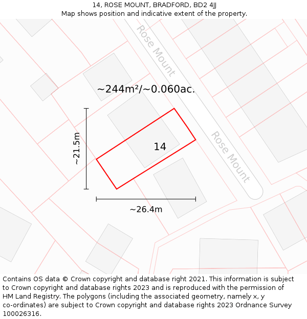 14, ROSE MOUNT, BRADFORD, BD2 4JJ: Plot and title map