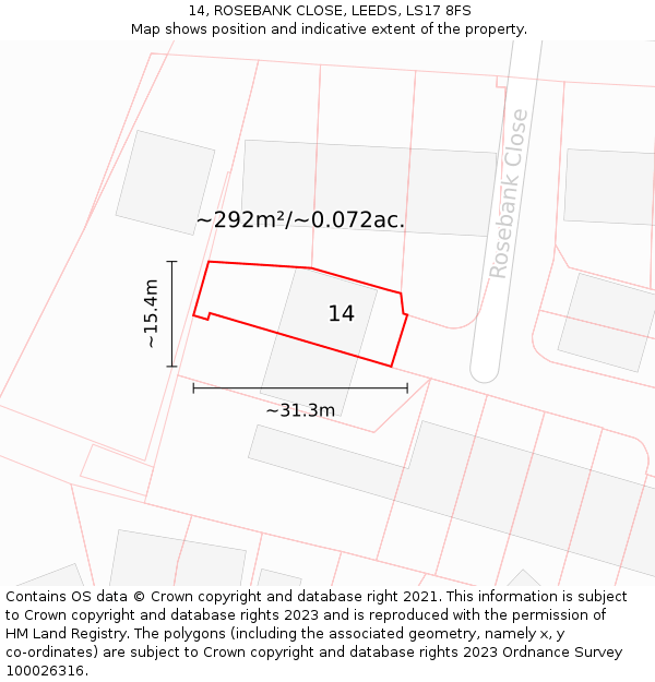 14, ROSEBANK CLOSE, LEEDS, LS17 8FS: Plot and title map