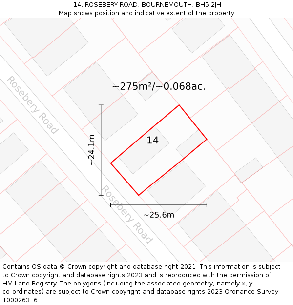 14, ROSEBERY ROAD, BOURNEMOUTH, BH5 2JH: Plot and title map