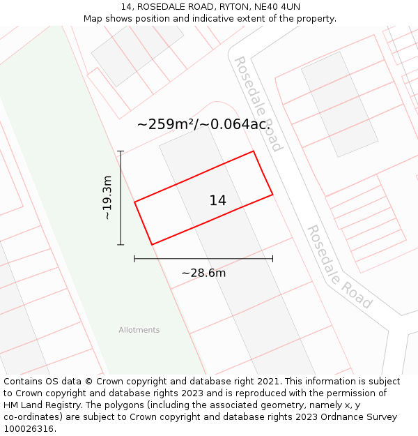 14, ROSEDALE ROAD, RYTON, NE40 4UN: Plot and title map