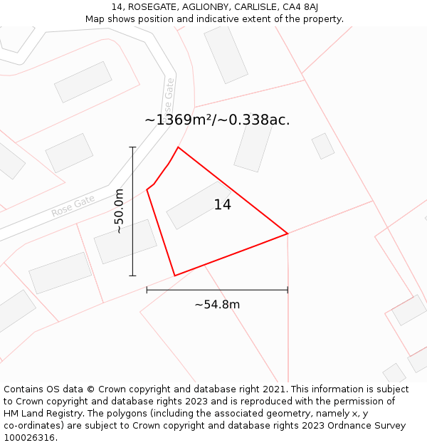 14, ROSEGATE, AGLIONBY, CARLISLE, CA4 8AJ: Plot and title map