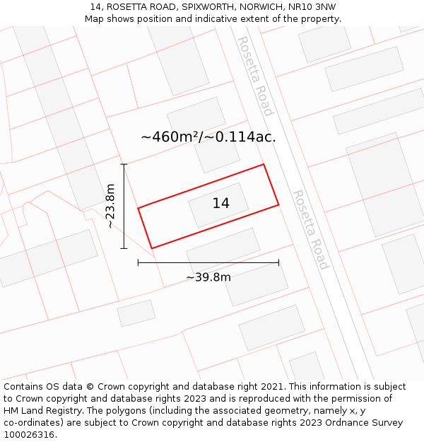 14, ROSETTA ROAD, SPIXWORTH, NORWICH, NR10 3NW: Plot and title map