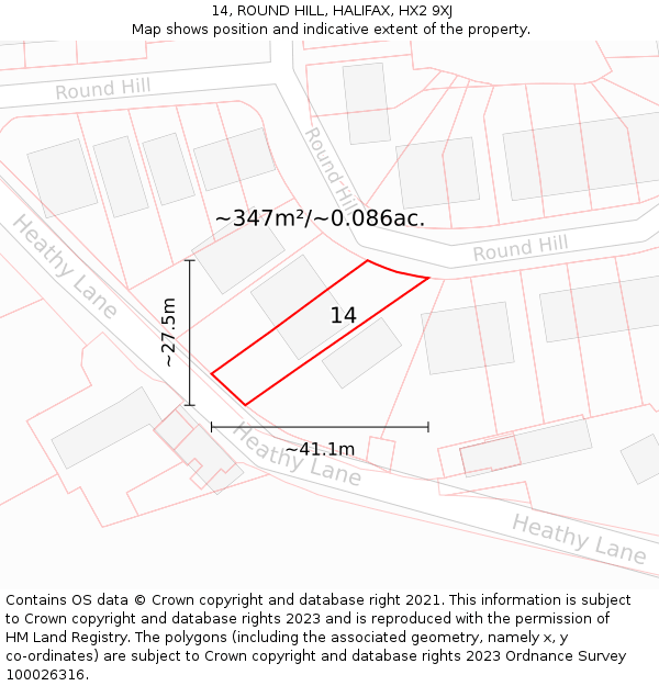 14, ROUND HILL, HALIFAX, HX2 9XJ: Plot and title map