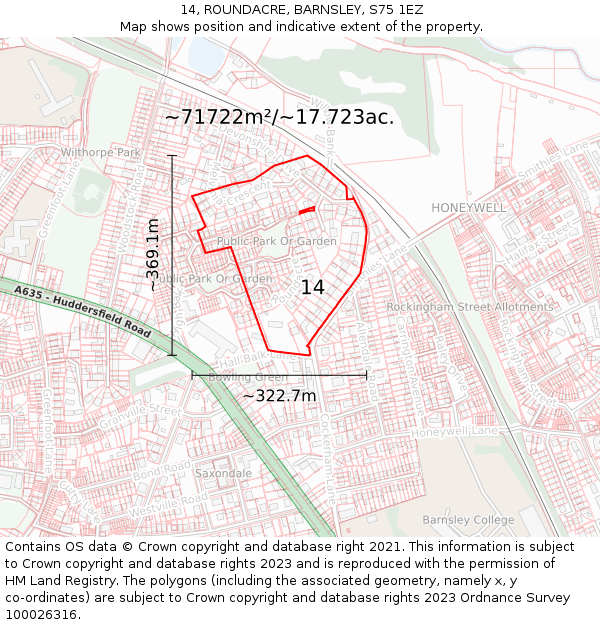 14, ROUNDACRE, BARNSLEY, S75 1EZ: Plot and title map