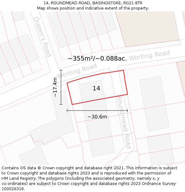 14, ROUNDMEAD ROAD, BASINGSTOKE, RG21 8TR: Plot and title map