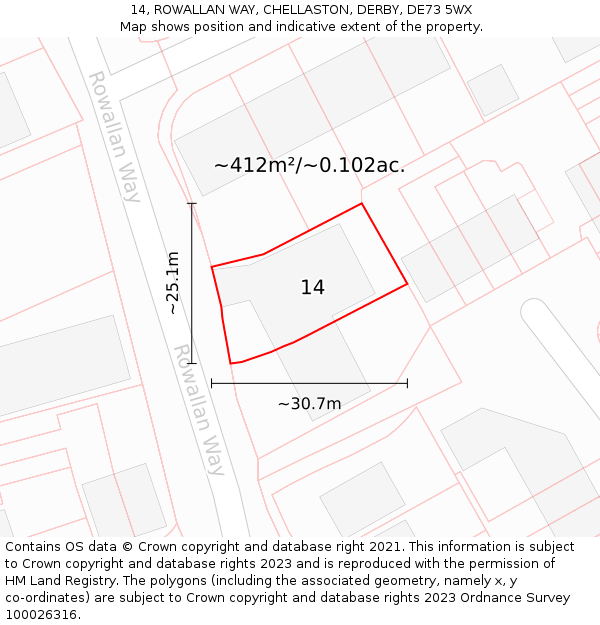 14, ROWALLAN WAY, CHELLASTON, DERBY, DE73 5WX: Plot and title map