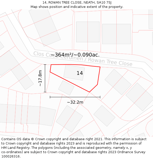 14, ROWAN TREE CLOSE, NEATH, SA10 7SJ: Plot and title map