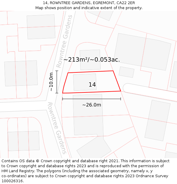 14, ROWNTREE GARDENS, EGREMONT, CA22 2ER: Plot and title map