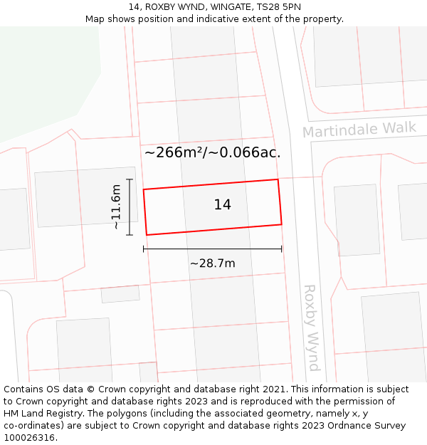 14, ROXBY WYND, WINGATE, TS28 5PN: Plot and title map