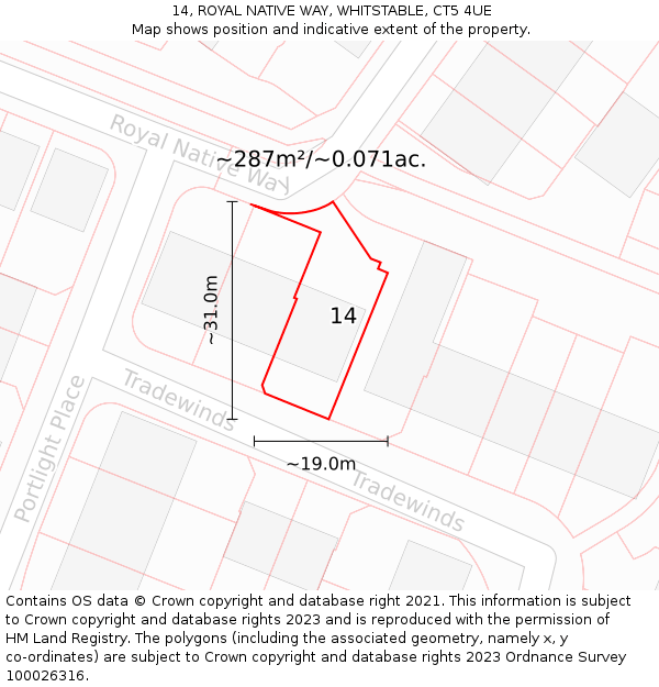 14, ROYAL NATIVE WAY, WHITSTABLE, CT5 4UE: Plot and title map