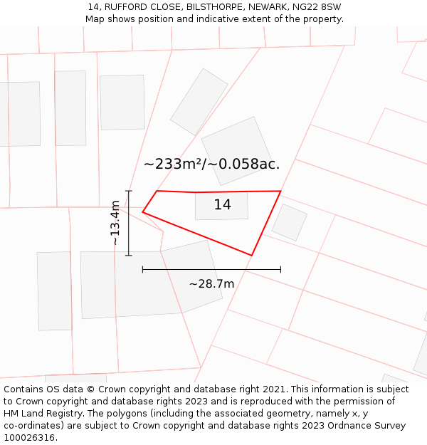 14, RUFFORD CLOSE, BILSTHORPE, NEWARK, NG22 8SW: Plot and title map