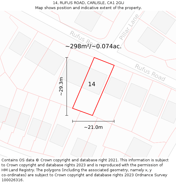 14, RUFUS ROAD, CARLISLE, CA1 2GU: Plot and title map