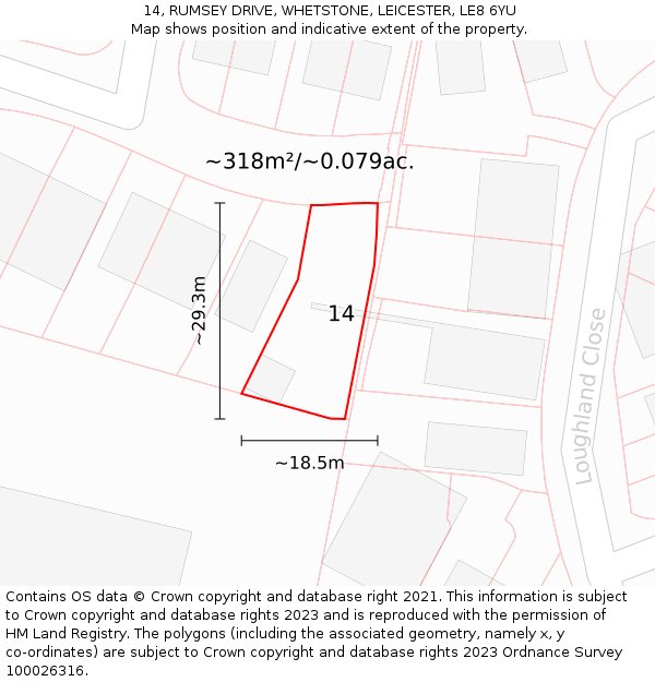 14, RUMSEY DRIVE, WHETSTONE, LEICESTER, LE8 6YU: Plot and title map