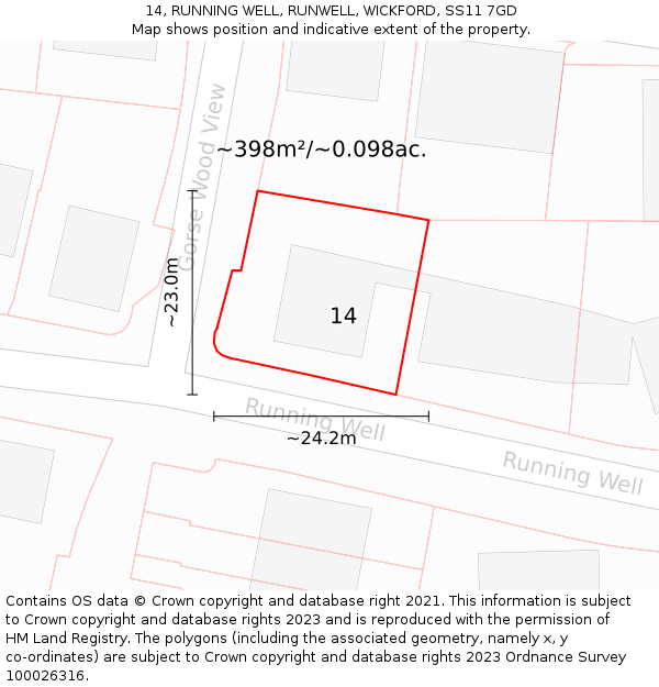 14, RUNNING WELL, RUNWELL, WICKFORD, SS11 7GD: Plot and title map