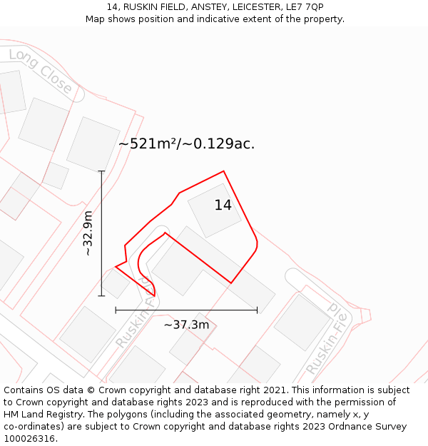 14, RUSKIN FIELD, ANSTEY, LEICESTER, LE7 7QP: Plot and title map