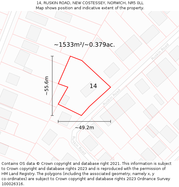 14, RUSKIN ROAD, NEW COSTESSEY, NORWICH, NR5 0LL: Plot and title map