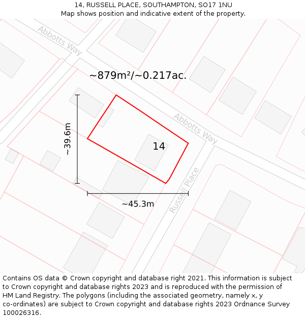 14, RUSSELL PLACE, SOUTHAMPTON, SO17 1NU: Plot and title map