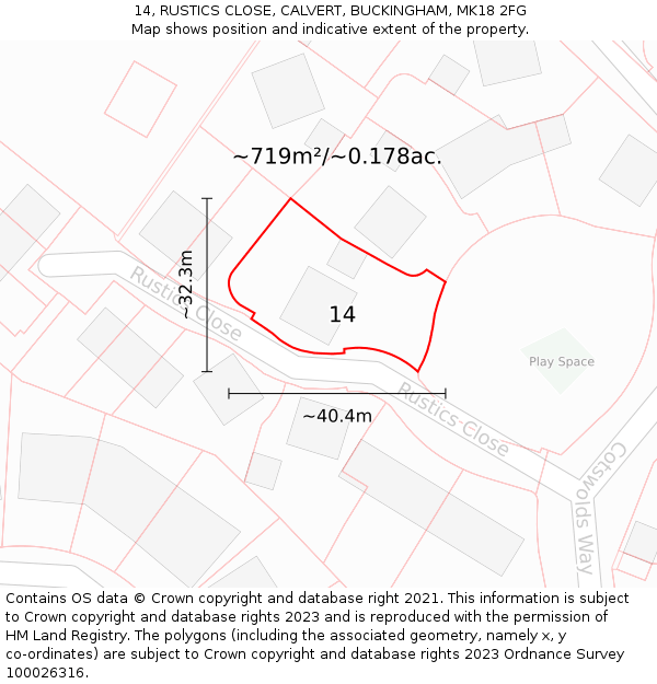 14, RUSTICS CLOSE, CALVERT, BUCKINGHAM, MK18 2FG: Plot and title map