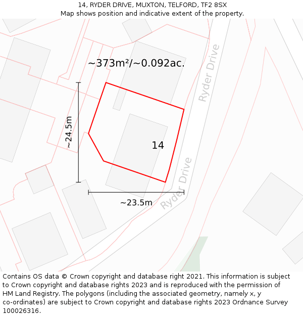 14, RYDER DRIVE, MUXTON, TELFORD, TF2 8SX: Plot and title map