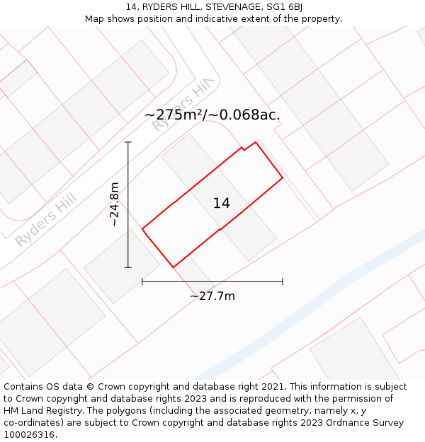 14, RYDERS HILL, STEVENAGE, SG1 6BJ: Plot and title map