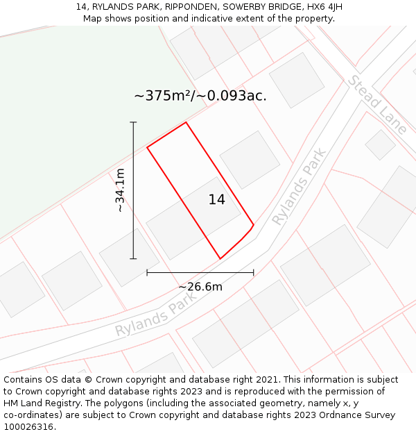 14, RYLANDS PARK, RIPPONDEN, SOWERBY BRIDGE, HX6 4JH: Plot and title map