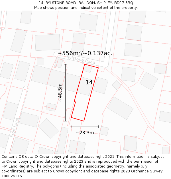 14, RYLSTONE ROAD, BAILDON, SHIPLEY, BD17 5BQ: Plot and title map