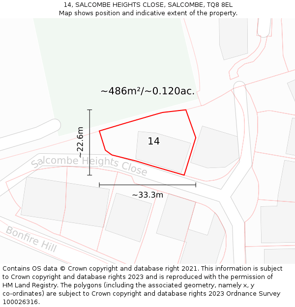 14, SALCOMBE HEIGHTS CLOSE, SALCOMBE, TQ8 8EL: Plot and title map