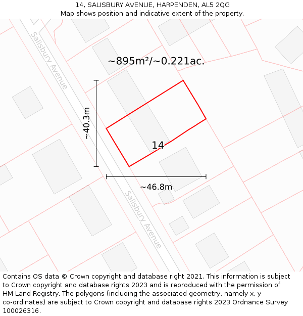 14, SALISBURY AVENUE, HARPENDEN, AL5 2QG: Plot and title map