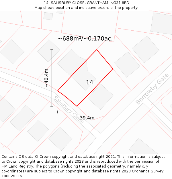 14, SALISBURY CLOSE, GRANTHAM, NG31 8RD: Plot and title map