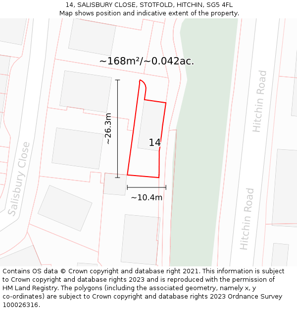 14, SALISBURY CLOSE, STOTFOLD, HITCHIN, SG5 4FL: Plot and title map