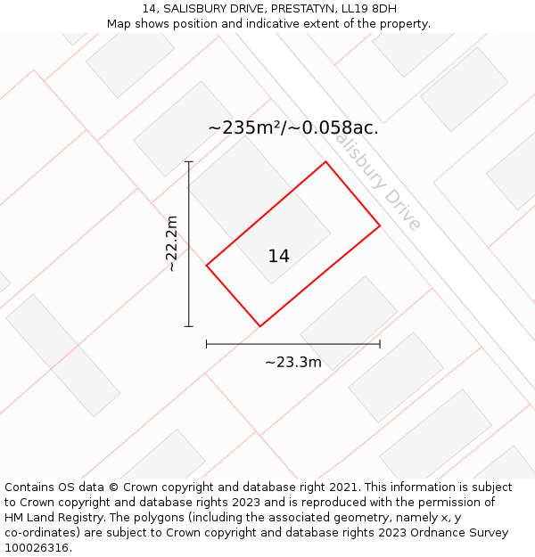 14, SALISBURY DRIVE, PRESTATYN, LL19 8DH: Plot and title map