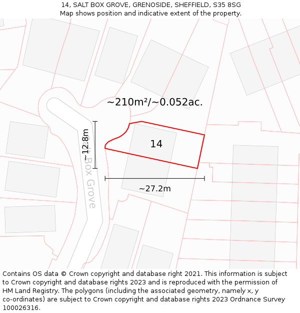 14, SALT BOX GROVE, GRENOSIDE, SHEFFIELD, S35 8SG: Plot and title map