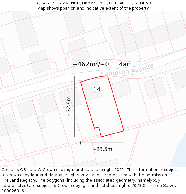 14, SAMPSON AVENUE, BRAMSHALL, UTTOXETER, ST14 5FG: Plot and title map