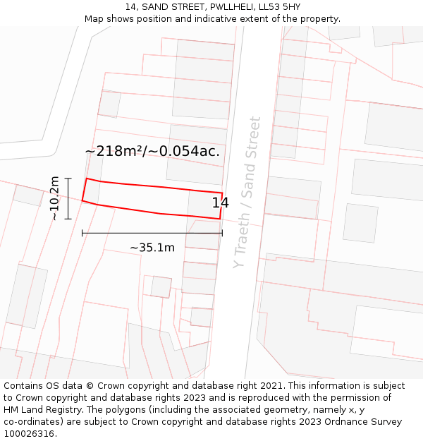 14, SAND STREET, PWLLHELI, LL53 5HY: Plot and title map