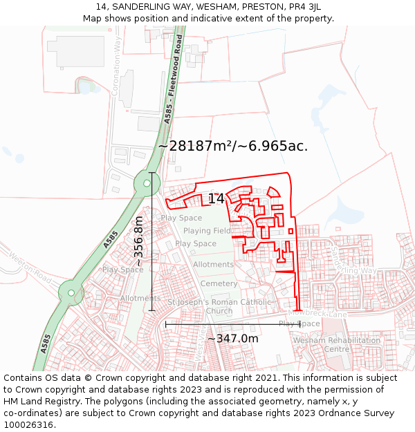 14, SANDERLING WAY, WESHAM, PRESTON, PR4 3JL: Plot and title map