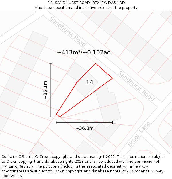 14, SANDHURST ROAD, BEXLEY, DA5 1DD: Plot and title map