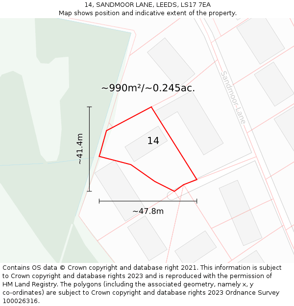 14, SANDMOOR LANE, LEEDS, LS17 7EA: Plot and title map
