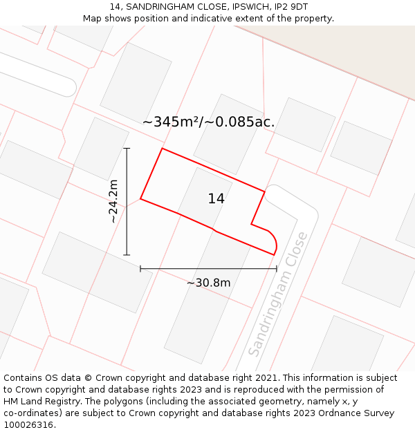 14, SANDRINGHAM CLOSE, IPSWICH, IP2 9DT: Plot and title map