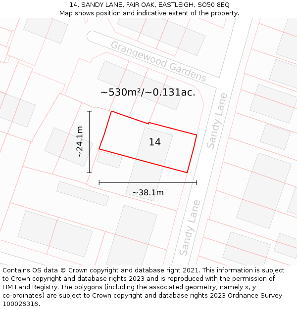 14, SANDY LANE, FAIR OAK, EASTLEIGH, SO50 8EQ: Plot and title map