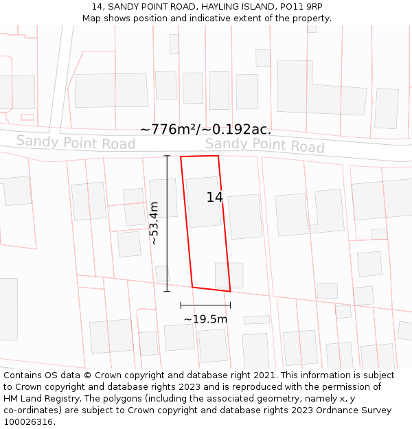 14, SANDY POINT ROAD, HAYLING ISLAND, PO11 9RP: Plot and title map