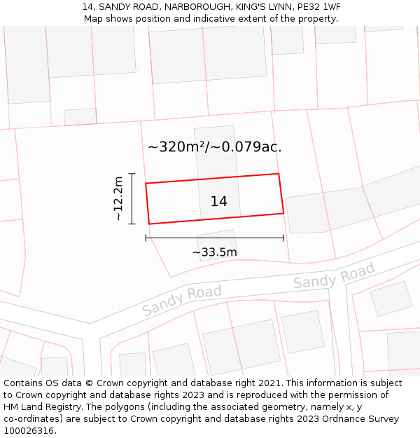 14, SANDY ROAD, NARBOROUGH, KING'S LYNN, PE32 1WF: Plot and title map