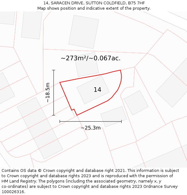 14, SARACEN DRIVE, SUTTON COLDFIELD, B75 7HF: Plot and title map