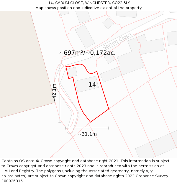 14, SARUM CLOSE, WINCHESTER, SO22 5LY: Plot and title map