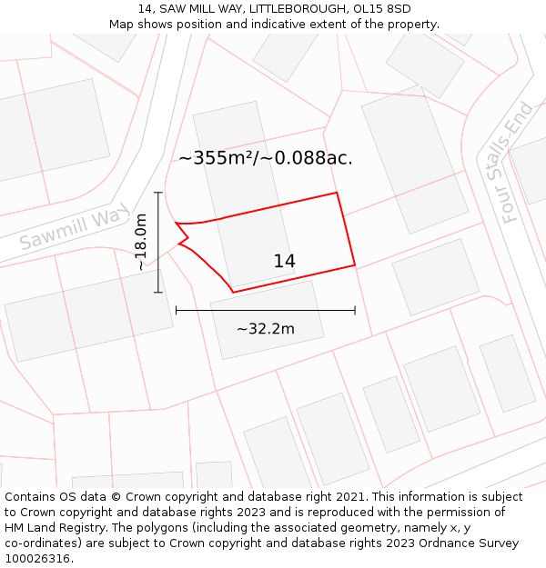 14, SAW MILL WAY, LITTLEBOROUGH, OL15 8SD: Plot and title map