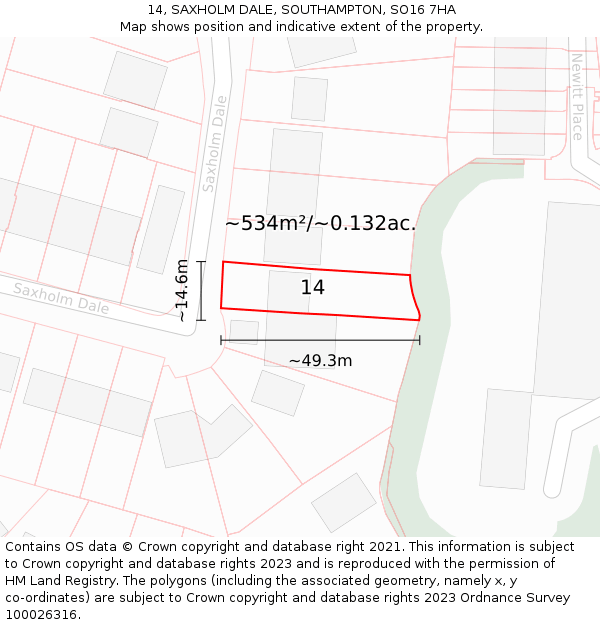 14, SAXHOLM DALE, SOUTHAMPTON, SO16 7HA: Plot and title map
